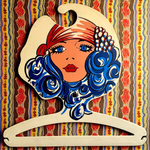 Mod Face Hanger Vintage BG Milano Blue Hair Lady Woman HTF Turban Italy 14" READ